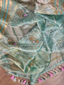Sea Green Tissue Silk Embroidery Jal Sarees Sarees With Katan Banarasi Border