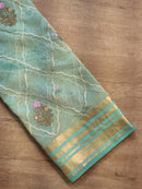 Sea Green Tissue Silk Embroidery Jal Sarees Sarees With Katan Banarasi Border