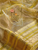 Yellow Tissue Silk Embroidery Jal Sarees Sarees With Katan Banarasi Border