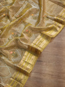 Yellow Tissue Silk Embroidery Jal Sarees Sarees With Katan Banarasi Border