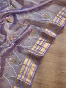 Lavender Shade Tissue Silk Embroidery Jal Sarees Sarees With Katan Banarasi Border