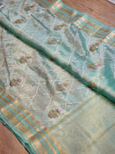 Sea Green Tissue Silk Embroidery Jal Sarees Sarees With Katan Banarasi Border