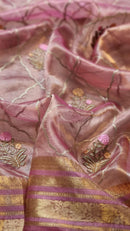Pink Tissue Silk Embroidery Jal Sarees Sarees With Katan Banarasi Border