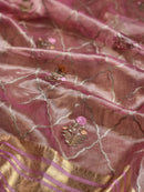 Pink Tissue Silk Embroidery Jal Sarees Sarees With Katan Banarasi Border