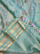 Sea Green Tissue Silk Embroidery Jal Sarees Sarees With Katan Banarasi Border