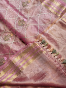 Pink Tissue Silk Embroidery Jal Sarees Sarees With Katan Banarasi Border