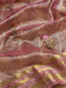 Pink Tissue Silk Embroidery Jal Sarees Sarees With Katan Banarasi Border