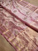 Pink Tissue Silk Embroidery Jal Sarees Sarees With Katan Banarasi Border