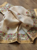Half White Organza Embroidery Pichwai Border Butta  Saree