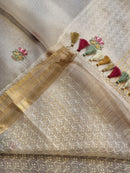 Half White Organza Embroidery Pichwai Border Butta  Saree
