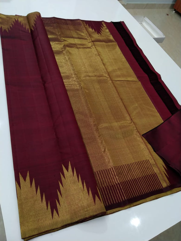 Maroon Temple Border Kanchipuram Silk Saree