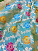 Pastel Blue Banarasi Katan Silk Tilfi Weaving Meenakari Jal Work Saree