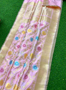 Pastel Pink Banarasi Katan Silk Tilfi Weaving Meenakari Jal Work Saree