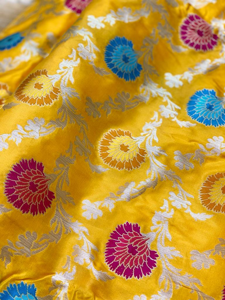 Yellow Banarasi Katan Silk Tilfi Weaving Meenakari Jal Work Saree