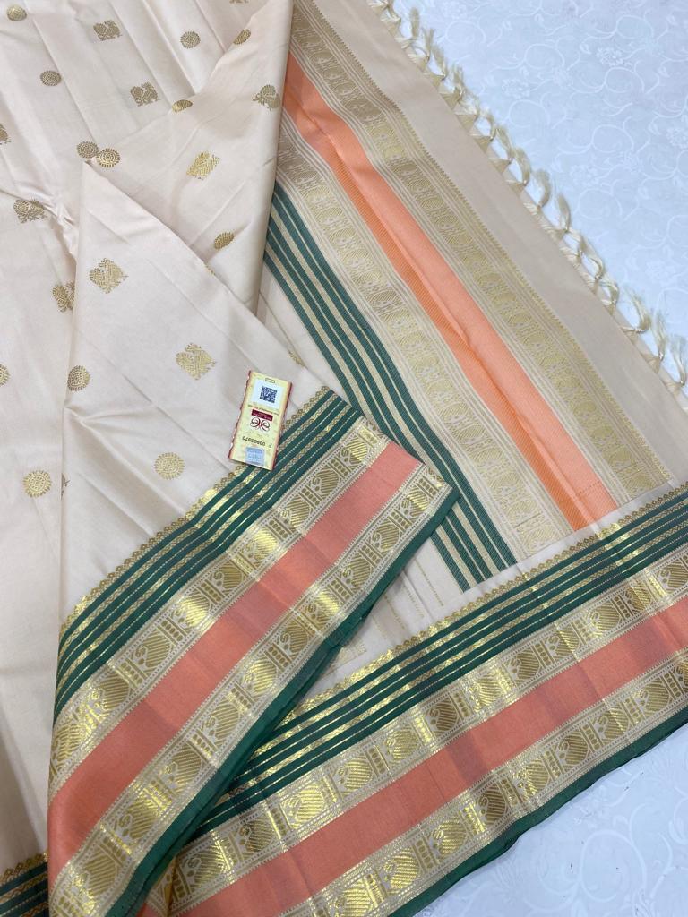 Half White Kanchipuram Pure Silk Saree