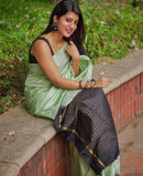 Pastel Blue Plain Soft Silk Saree with Contrast Designer Pallu & Blouse