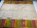 Half White Korvai Seepu Rekku Temple  Border Multi Color with Body Butta Kanchipuram Silk Saree