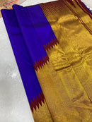 Royal Blue Maroon Korvai Raising Temple Border Kanchipuram Silk Saree