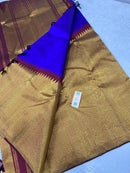 Royal Blue Maroon Korvai Raising Temple Border Kanchipuram Silk Saree