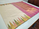 Half White Korvai Temple Border Kanchipuram Silk Saree
