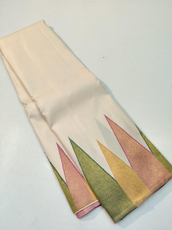 Half White Korvai Temple Border Kanchipuram Silk Saree