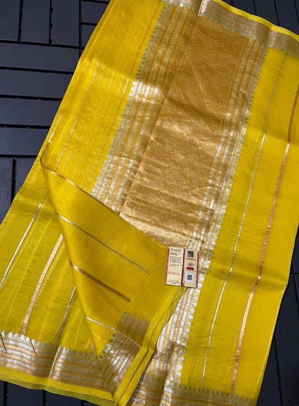 Yellow Banarasi Kora Organza Silk Saree