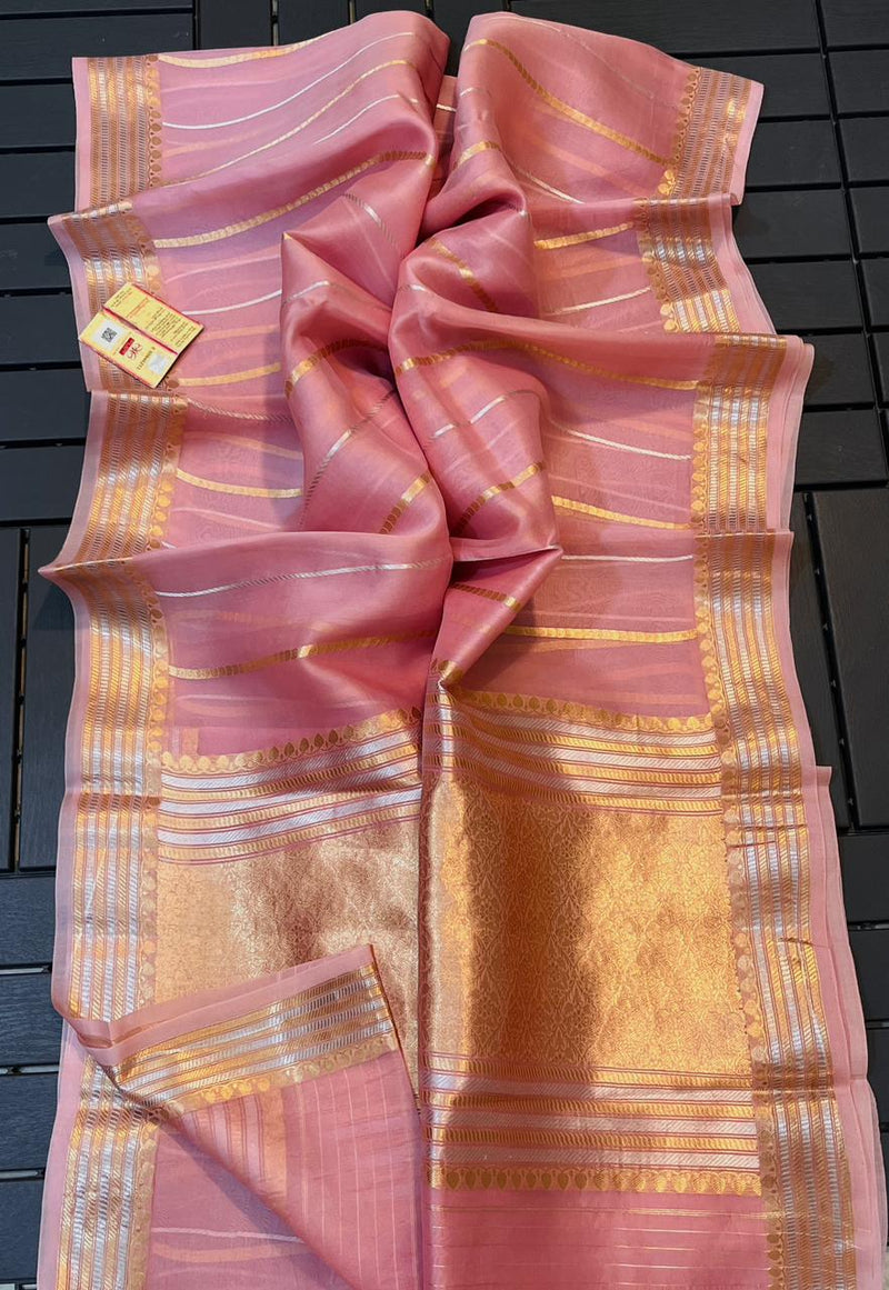 Pink Banarasi Kora Organza Silk Saree