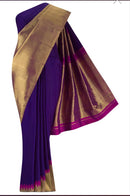 Purple Blue Pink Korvai Raising Temple Border Kanchipuram Silk Saree