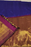 Purple Blue Pink Korvai Raising Temple Border Kanchipuram Silk Saree