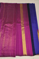 Purple Blue Pink Korvai Raising Temple Border Kanchipuram Silk Saree