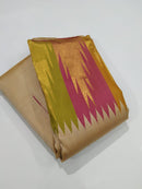 Half White Traditional Korvai Multicolor Temple Border Handloom Kanchipuram Silk Saree