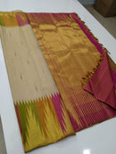 Half White Traditional Korvai Multicolor Temple Border Handloom Kanchipuram Silk Saree