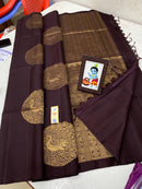 Borderless Brown Soft Silk Saree with Unique Peacock Butta