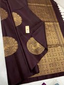 Borderless Brown Soft Silk Saree with Unique Peacock Butta