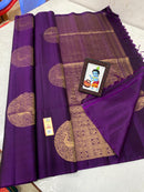 Borderless Purple Soft Silk Saree with Unique Peacock Butta