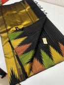Black Temple Border Kanchipuram Zari Lines Silk Saree