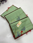 Borderless Pistha Green Pure Handloom Kanchipuram Soft Silk Saree with Butterfly Design Meena Work