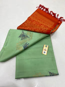 Borderless Pistha Green Pure Handloom Kanchipuram Soft Silk Saree with Butterfly Design Meena Work