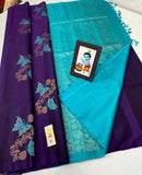 Borderless Purple Pure Handloom Kanchipuram Soft Silk Saree with Butterfly Design Meena Work