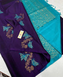 Borderless Purple Pure Handloom Kanchipuram Soft Silk Saree with Butterfly Design Meena Work
