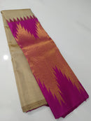 Half White Korvai Contrast Long Temple Border with Body Butta Kanchipuram Silk Saree