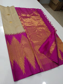 Half White Korvai Contrast Long Temple Border with Body Butta Kanchipuram Silk Saree