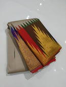 Half White Korvai Contrast Multi Color Temple Border with Body Butta Kanchipuram Silk Saree