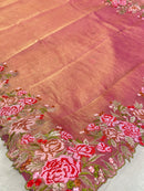 Pink Crushed Banarasi Pure Kora Tissue Silk Sarees with Embroidery Work