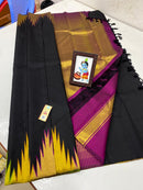 Black Majentha Korvai 8 Kol Weaving Temple Border Handloom Kanchipuram Silk Saree