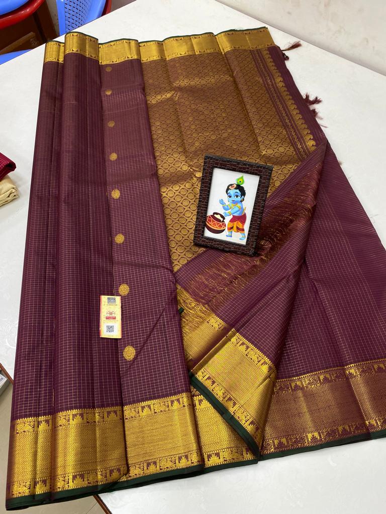 Catalogue - Traditional Zari Checked Handloom Kanchipuram Silk Sarees