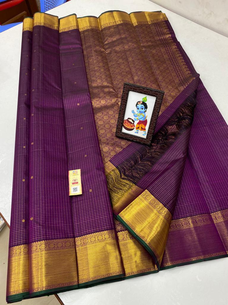 Catalogue - Traditional Zari Checked Handloom Kanchipuram Silk Sarees