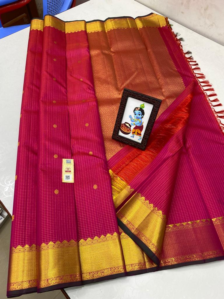 Catalogue - Traditional Zari Checked Handloom Kanchipuram Silk Sarees