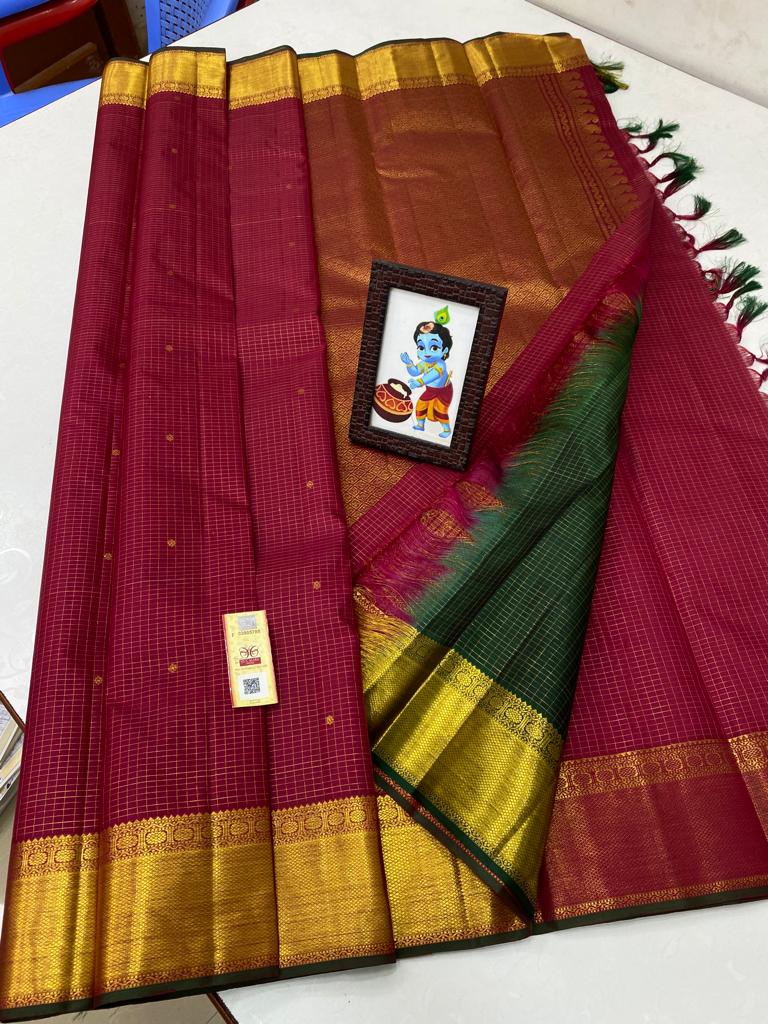 Catalogue - Traditional Zari Checked Handloom Kanchipuram Silk Sarees