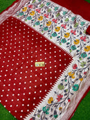 Red Pure Banarasi Tussar Georgette Silk Saree with Tilfi Meenakari Work